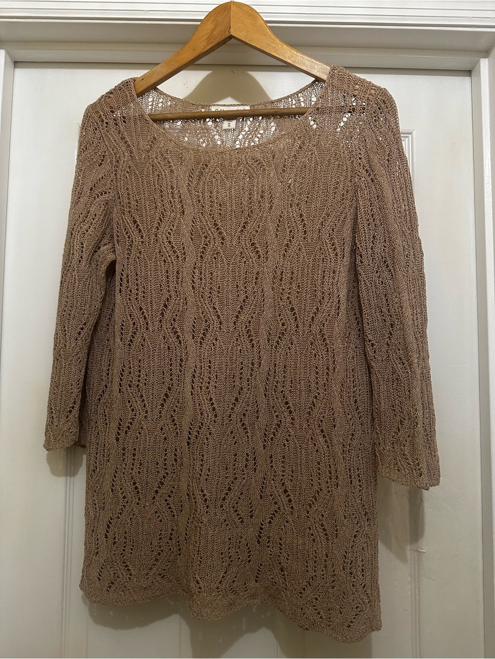 Coldwater Creek Taupe Openwork Long Sleeve Knit Dress